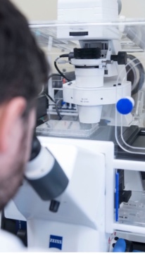 Observation d’un échantillon au microscope dans un laboratoire spécialisé.